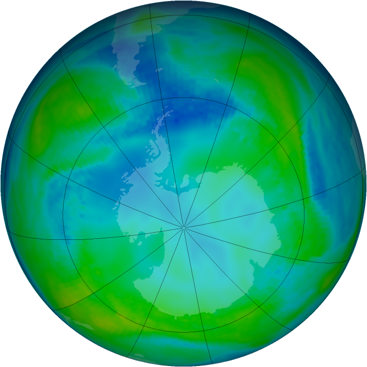 Antarctic ozone map for 13 May 1991
